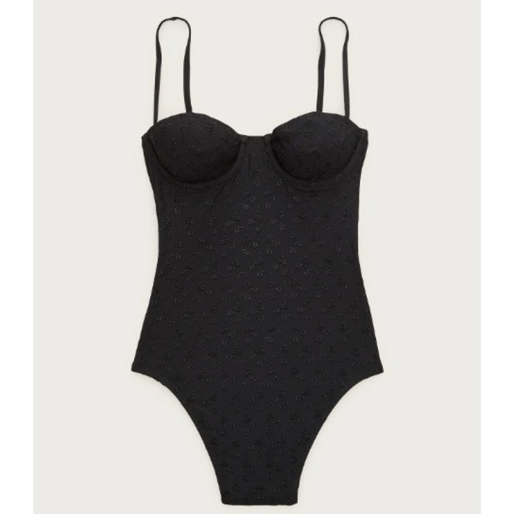 NWT J. Crew One Piece Swimsuit Size 4 Black Eyelet Underwire Cottagecore Resort
